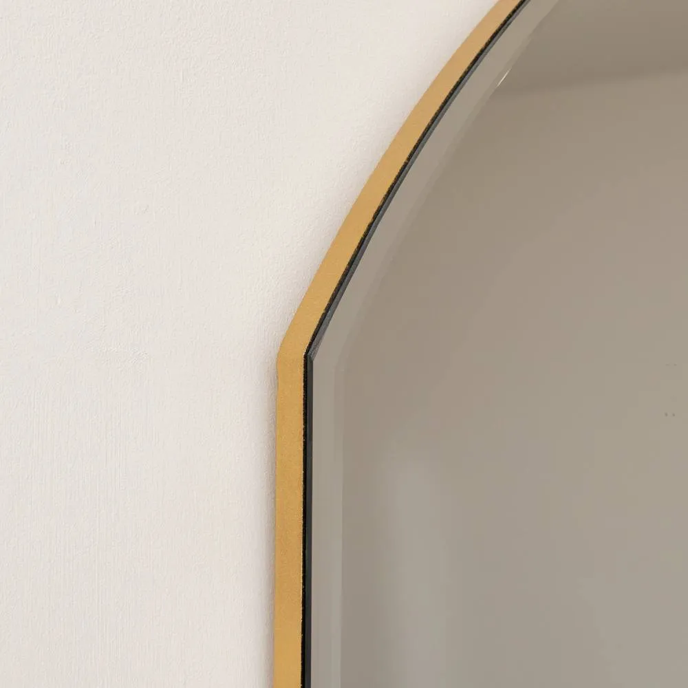 Melody Maison Large Frameless Arched Mirror With Bevelled Edges - 88cm X 100cm in Gold 5