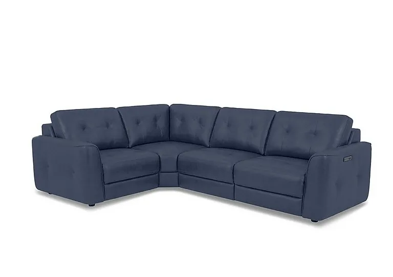 Drift Small Leather Power Glider Left Hand Facing Corner Sofa - BV Ocean Blue - Sofas and Armchairs - In Time for Christmas