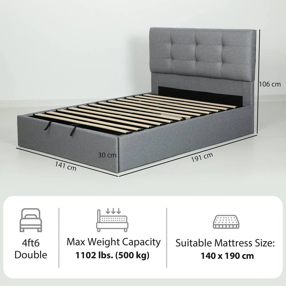 HOMCOM Upholstered Ottoman Bed, Storage Bed Frame, Grey 3