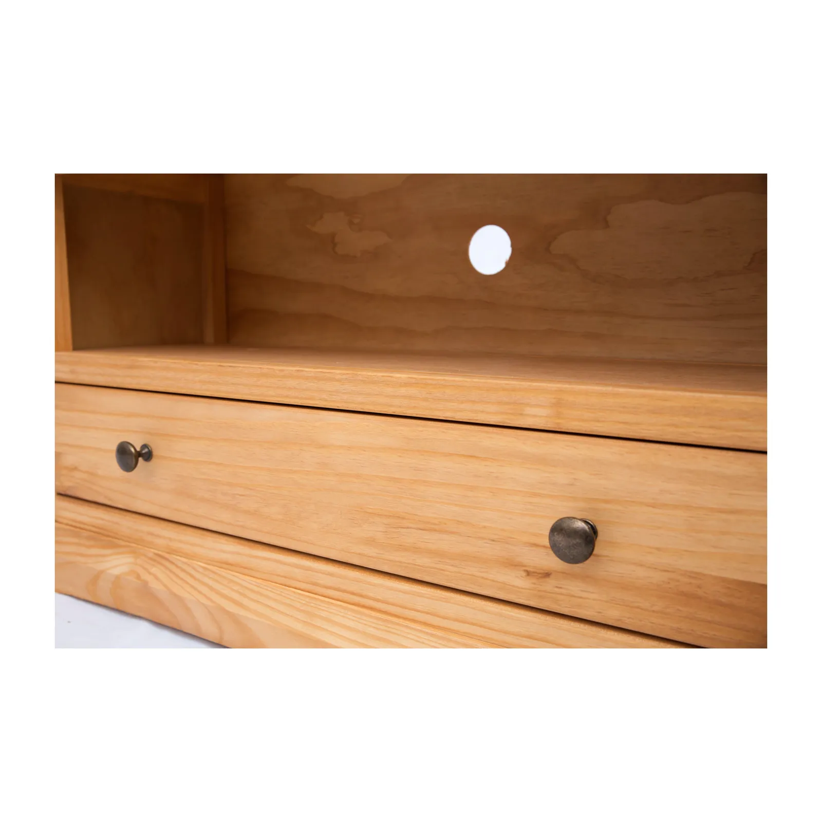 Cabinet Bits Lucca Waxed 1 Drawer TV Cabinet Brass Knob in Light Brown 5