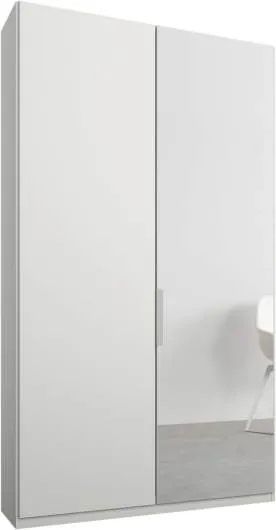 Caren 2 door 100cm Hinged Wardrobe, White Frame, Matt White & Mirror Doors, Classic Interior