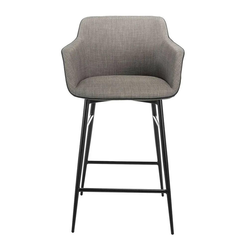 Angel Cerda Grey Fabric Kitchen Stool with Armrests & Black 2