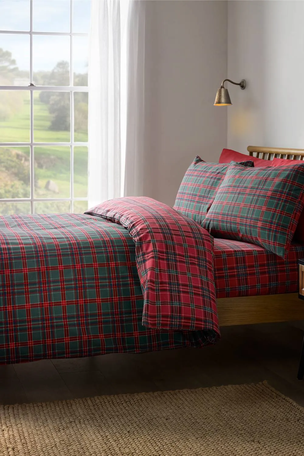 Catherine Lansfield Tartan Check Reversible Duvet Cover Set in Red 2