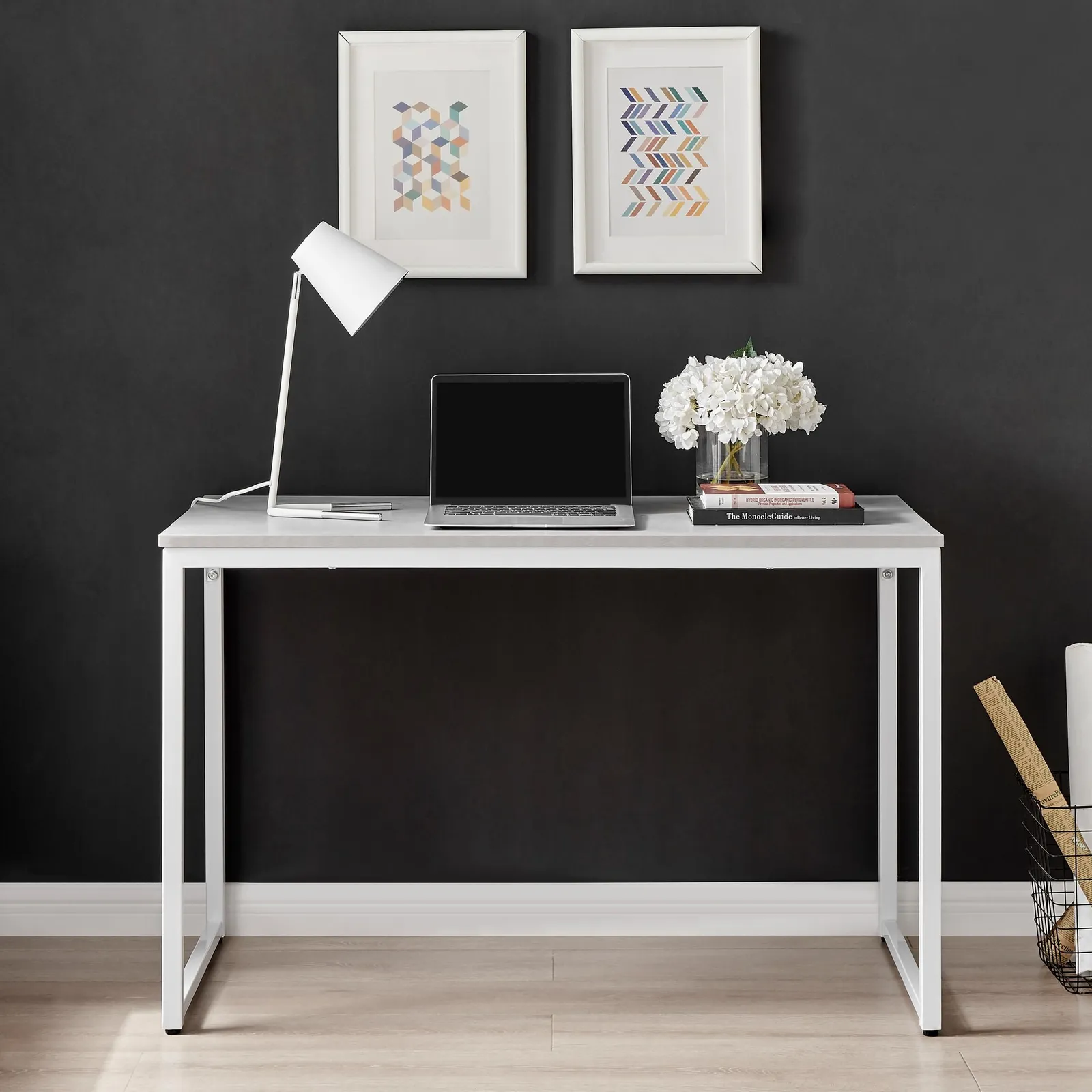 FurnitureboxUK Kendrick 120cm Melamine Coated Home Office Computer Desk with White Legs in Grey 2