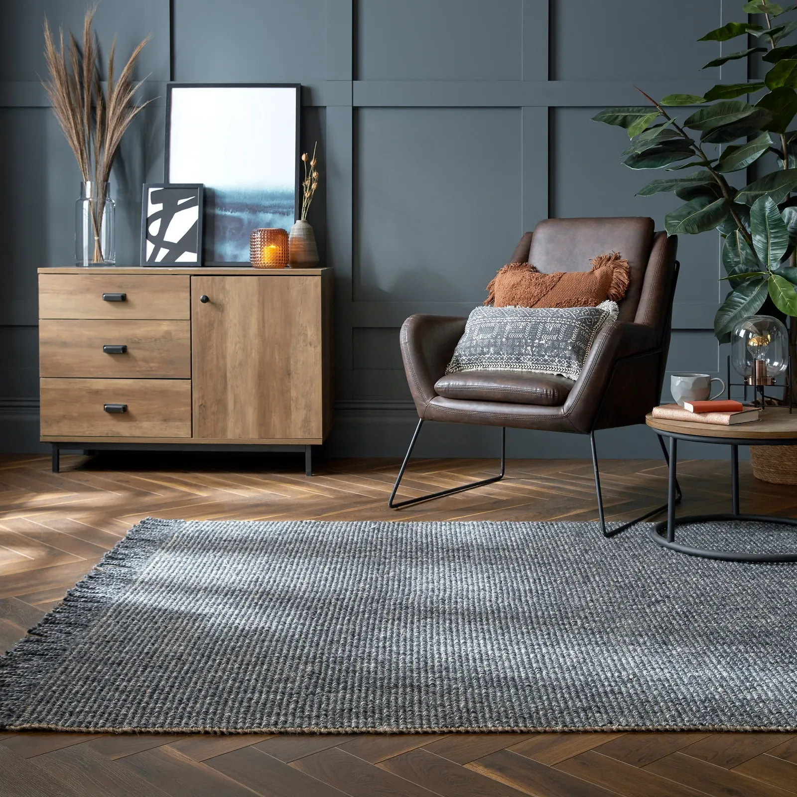 Jute Marl Reversible Rug Light Grey
