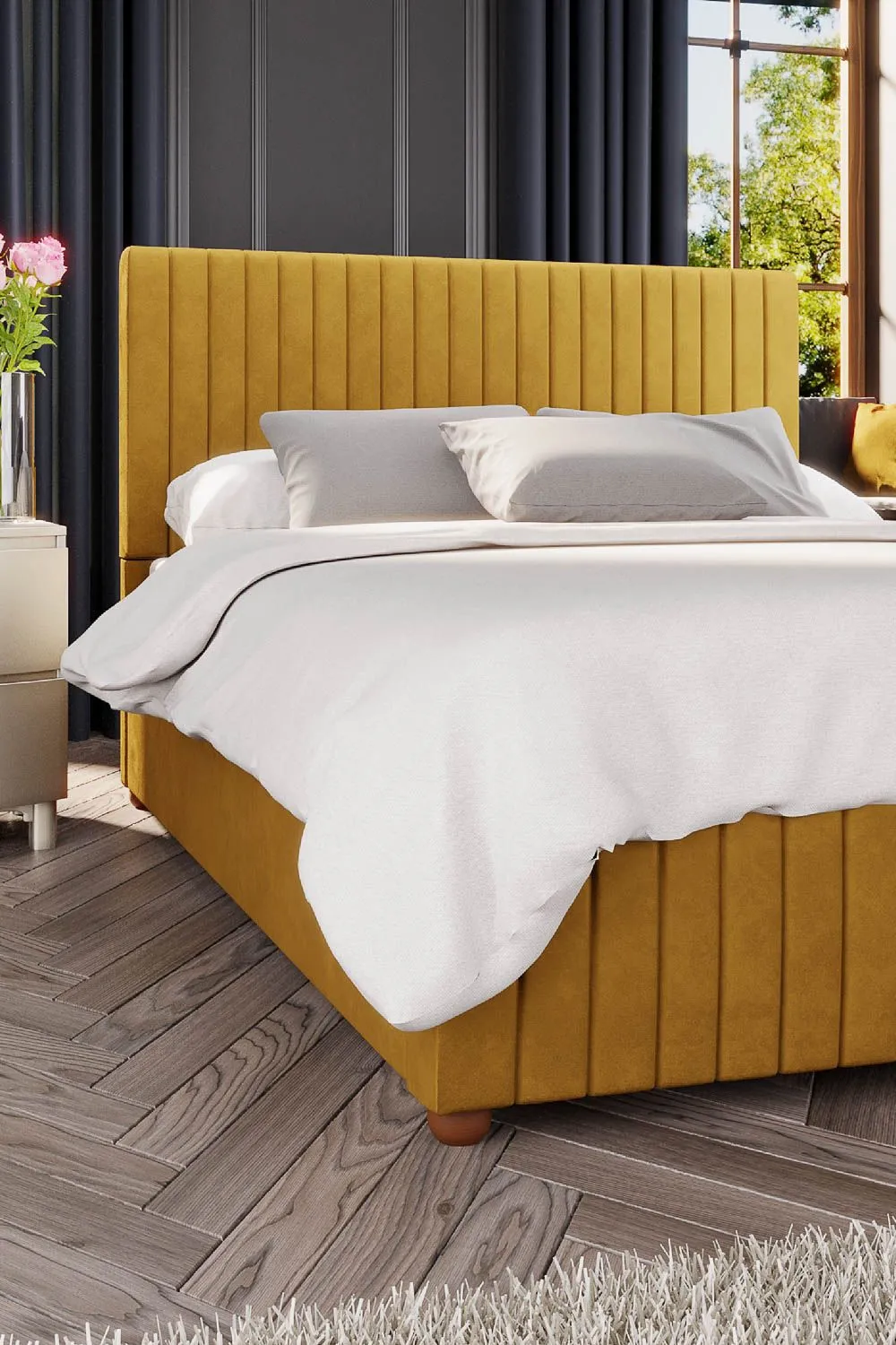 Laurence Llewelyn-Bowen Estella Ottoman Storage Bed in Plush Velvet Fabric, Custom Made in Mustard