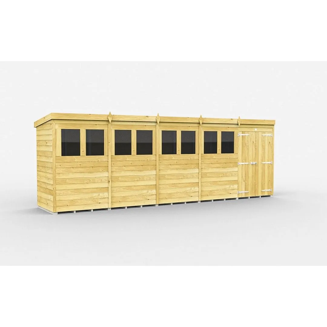 Buttercup Farm 20 x 4 Feet Pent Shed - Double Door W/ Windows - L118 x W589 x H201 cm in Brown