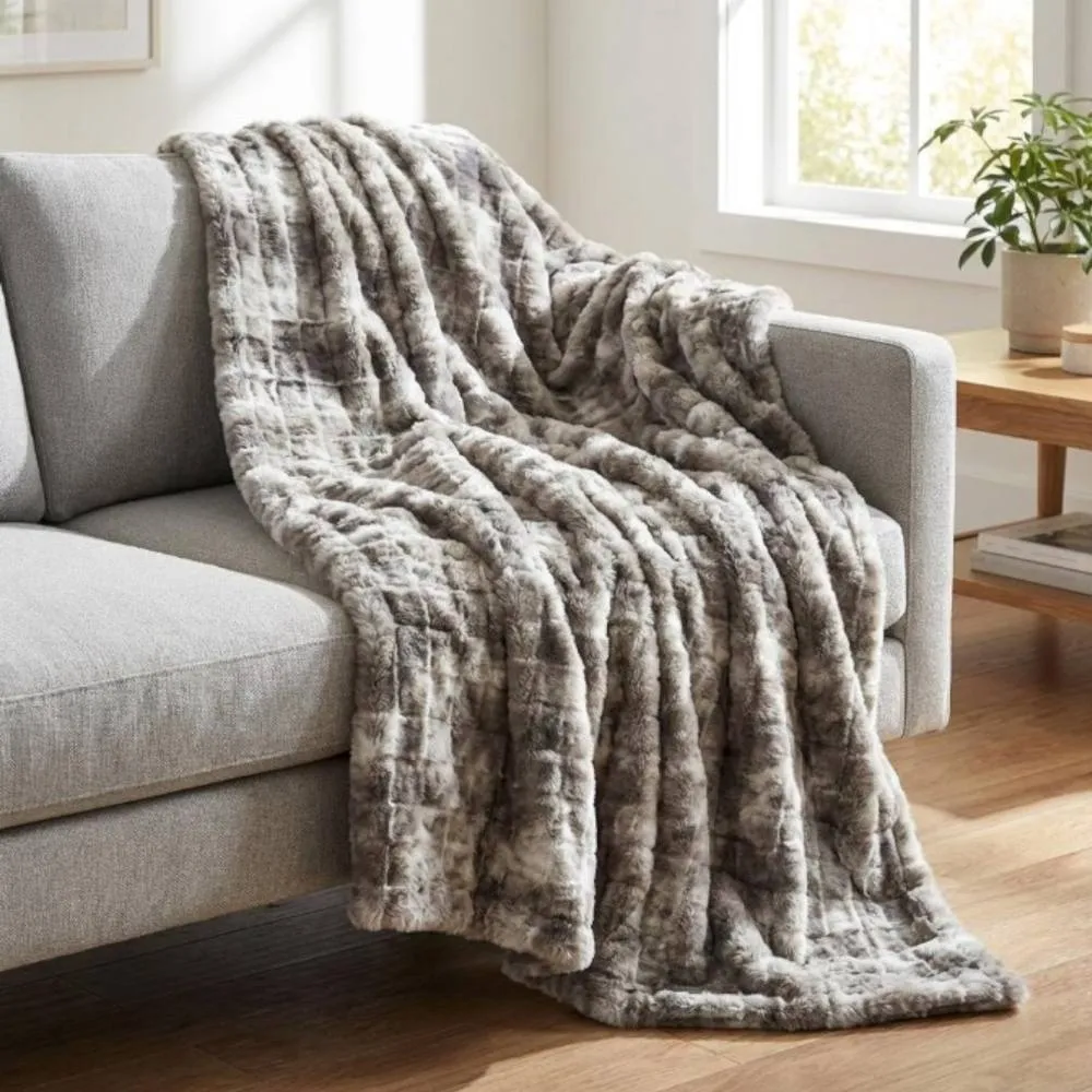 Garden Greatness Atelier Brun Marbled Faux Fur Throw in Taupe
