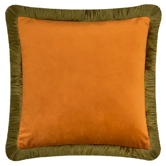 Furn Halo Fringed Velvet Cushion Ginger/Olive 50 X 50Cm, Orange 2