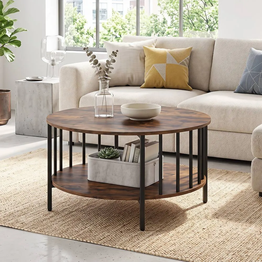Costway Round Coffee Table 2-Tier Table w/ Open Shelf Cocktail Table in Brown 5