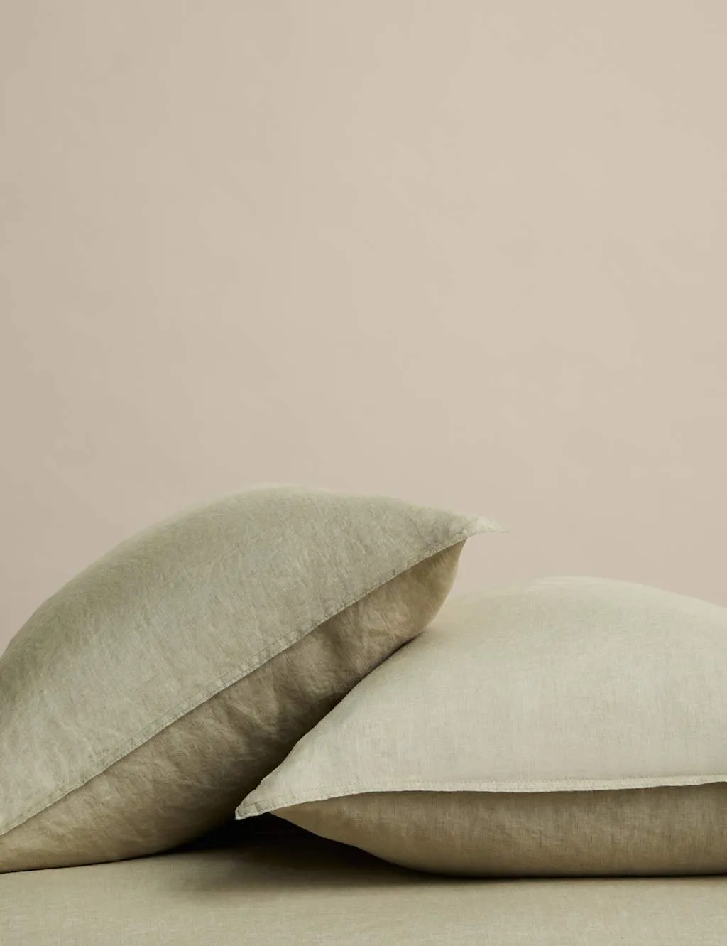 M&S 2 Pack Pure Linen Standard Pillowcases Soft Khaki