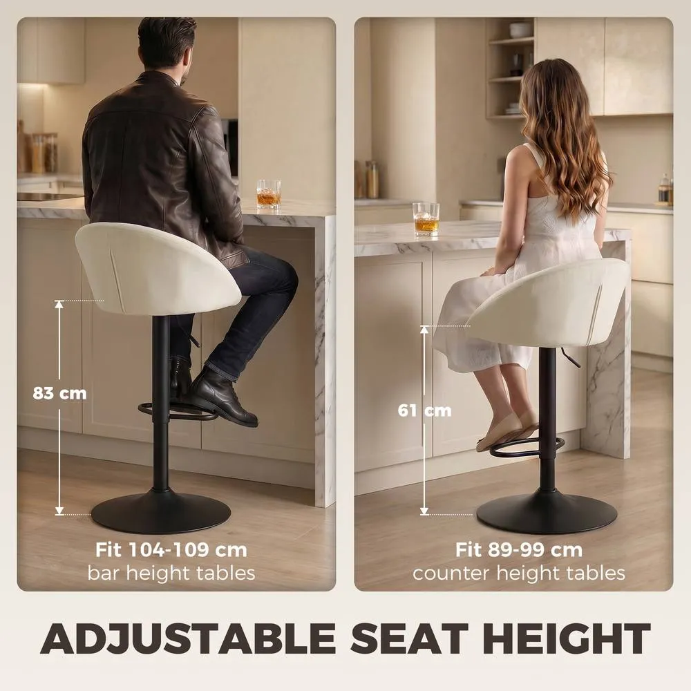 HOMCOM Bar Stools Set of 2 Velvet Adjustable Swivel in Cream 6