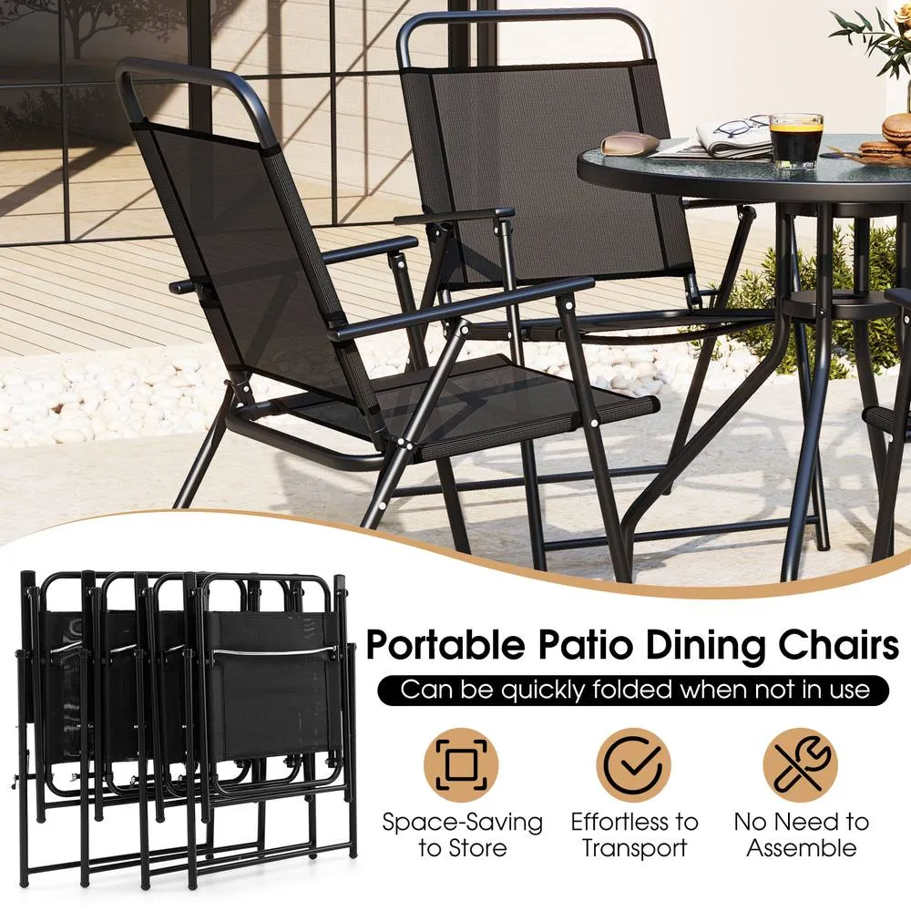 Costway 6 Piece Outdoor Round Dining Set Patio Garden Table Set for 4 w/ Umbrella in Black 4