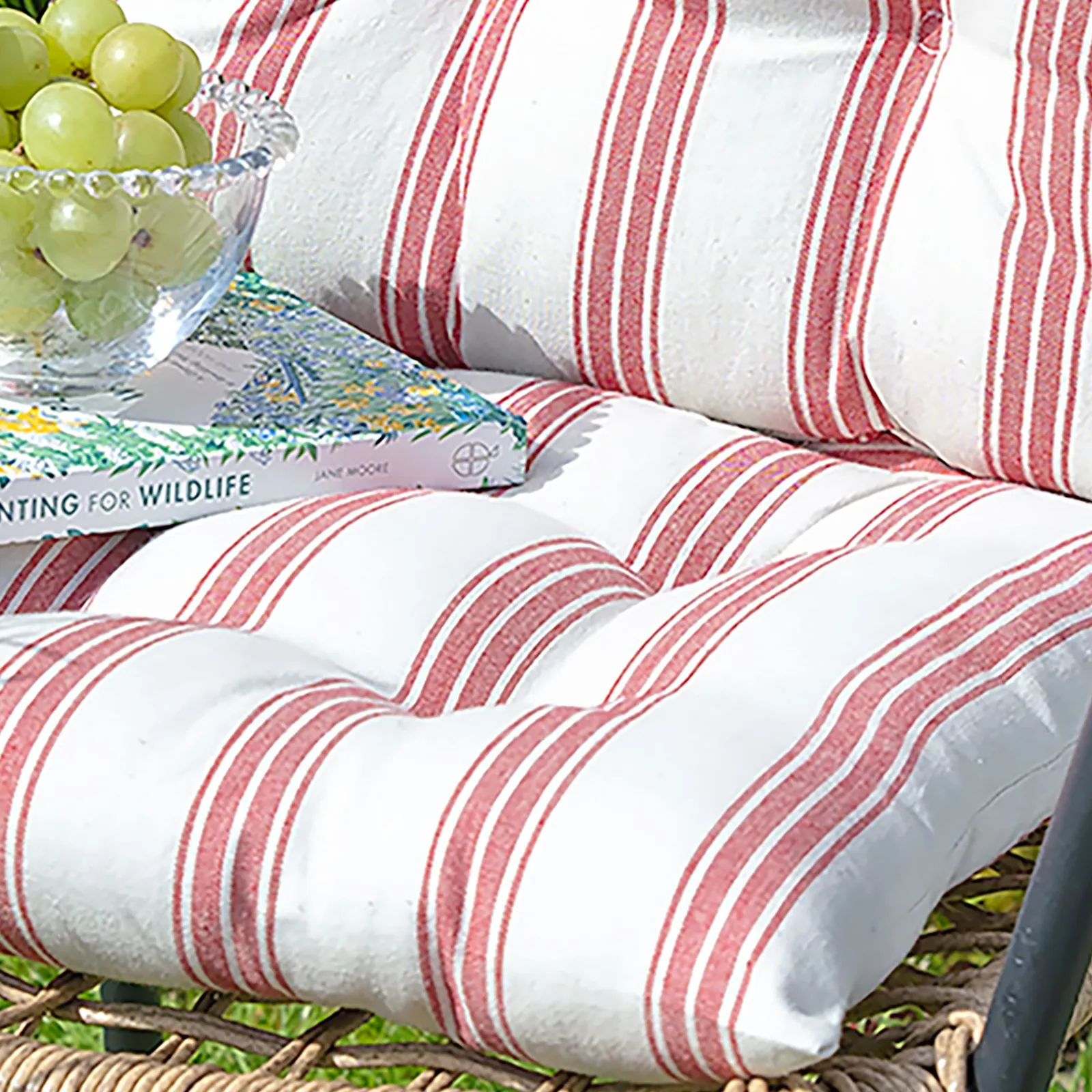 Dibor Set of 4 Traditional Red Striped Chair Seat Pad Garden Furniture Cushions L40cm x W40cm 5