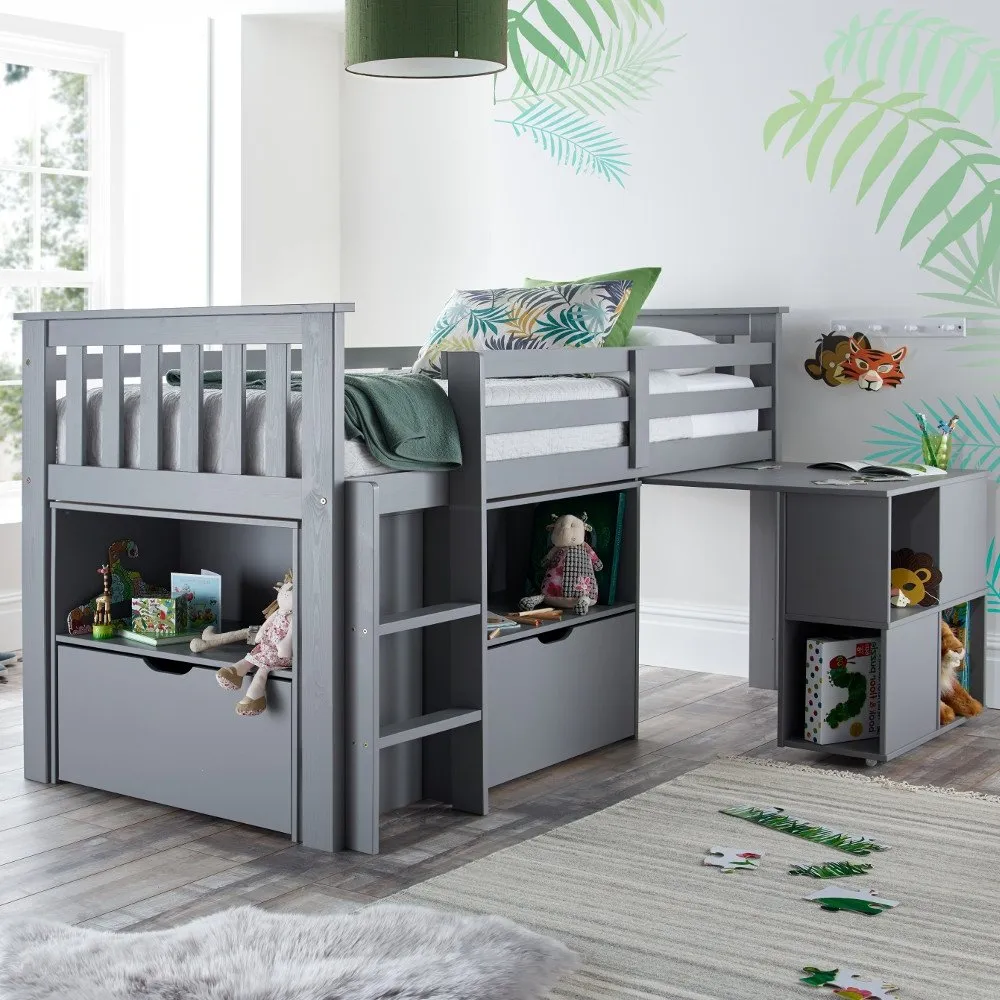 Milo Grey Wooden Mid Sleeper Kids Bed Frame - 3ft Single