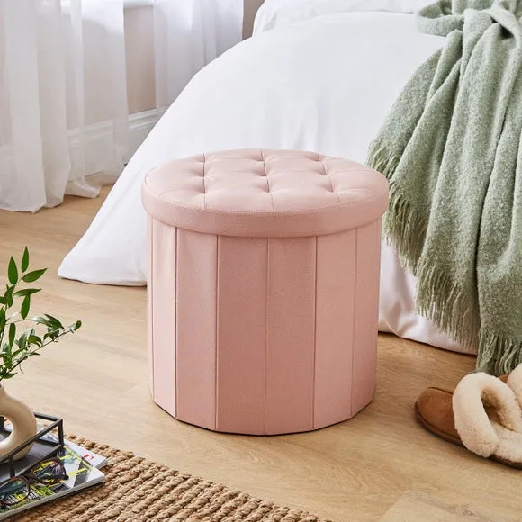 Faux Linen Round Ottoman 1