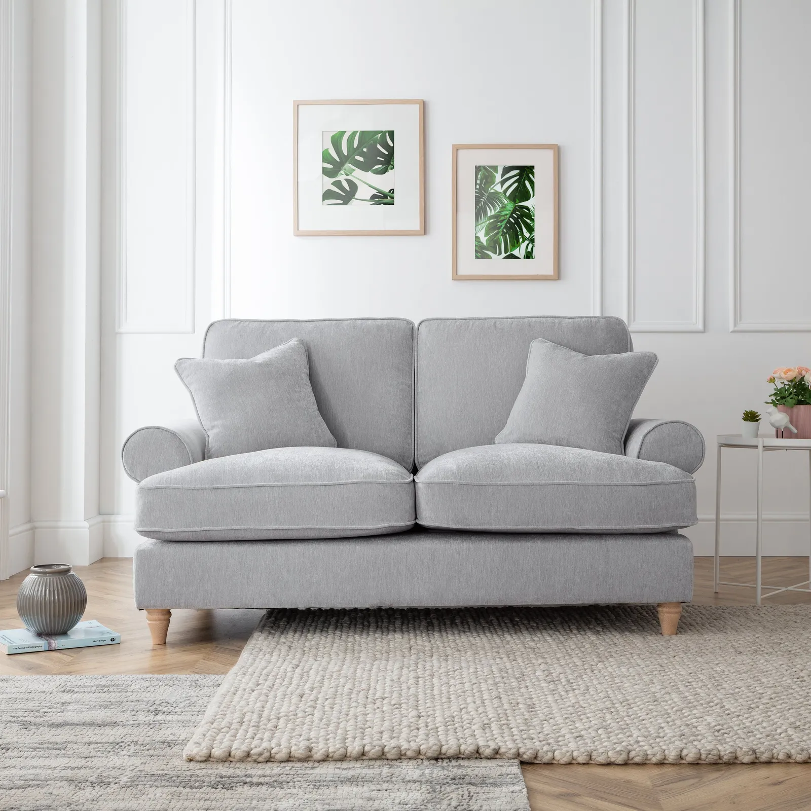 The Great Sofa Company Ezra 2 Seater Textured Velvet Sofa - Scroll Arm in Light Grey 1