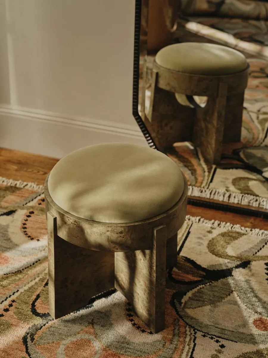 Dalton Burl Footstool, Velvet, Lichen