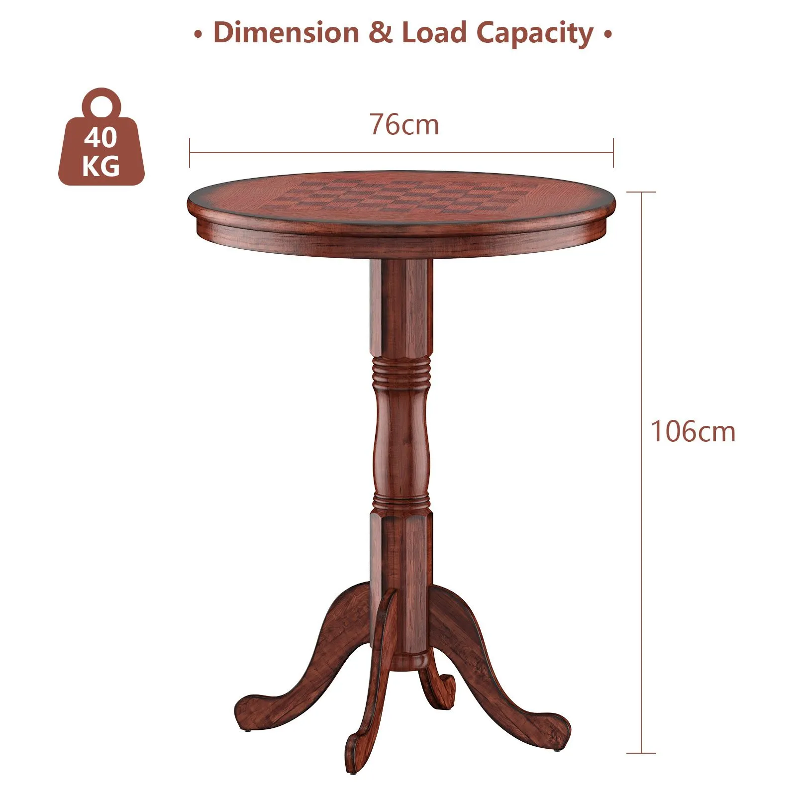 Costway Round Pub Pedestal Side Table w/ Stable Base Wooden Dining Table in Dark Brown 2