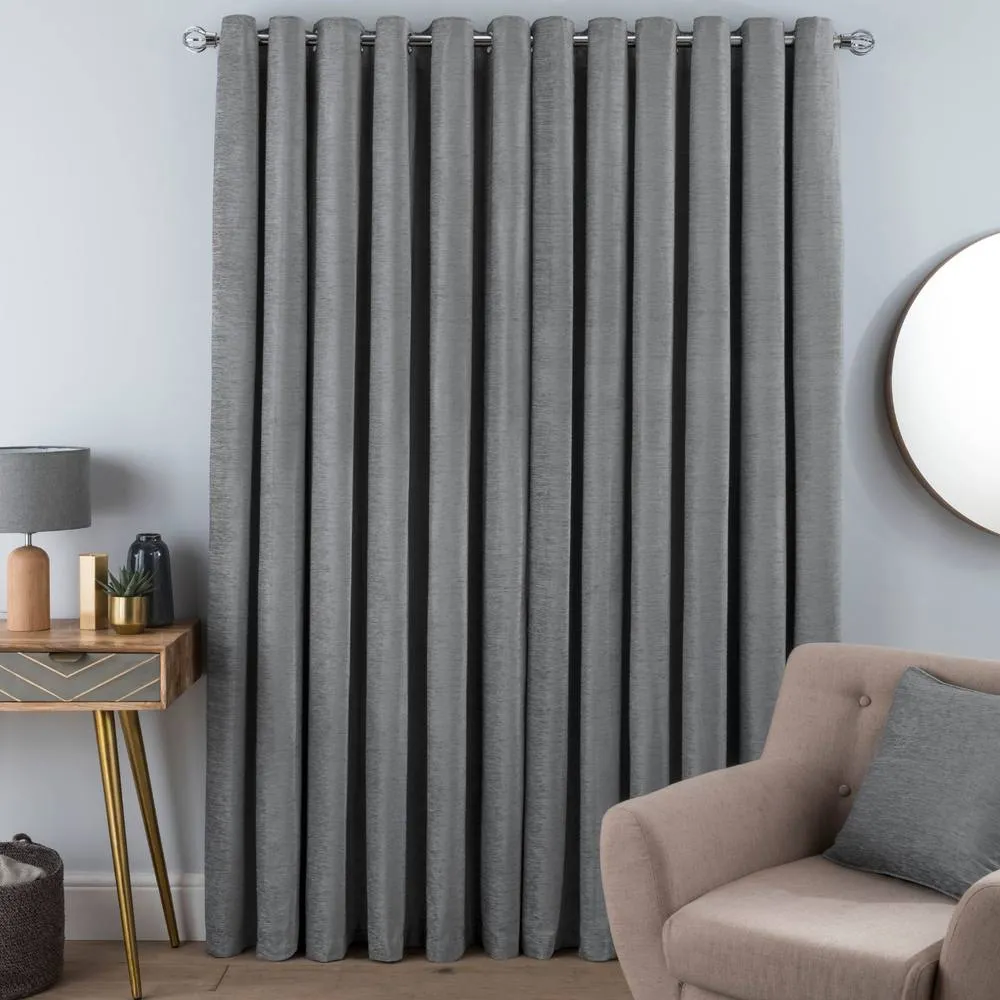 Smart Living Luxury Chenille Eyelet Lined Curtains - 2 Panels in Silver 2