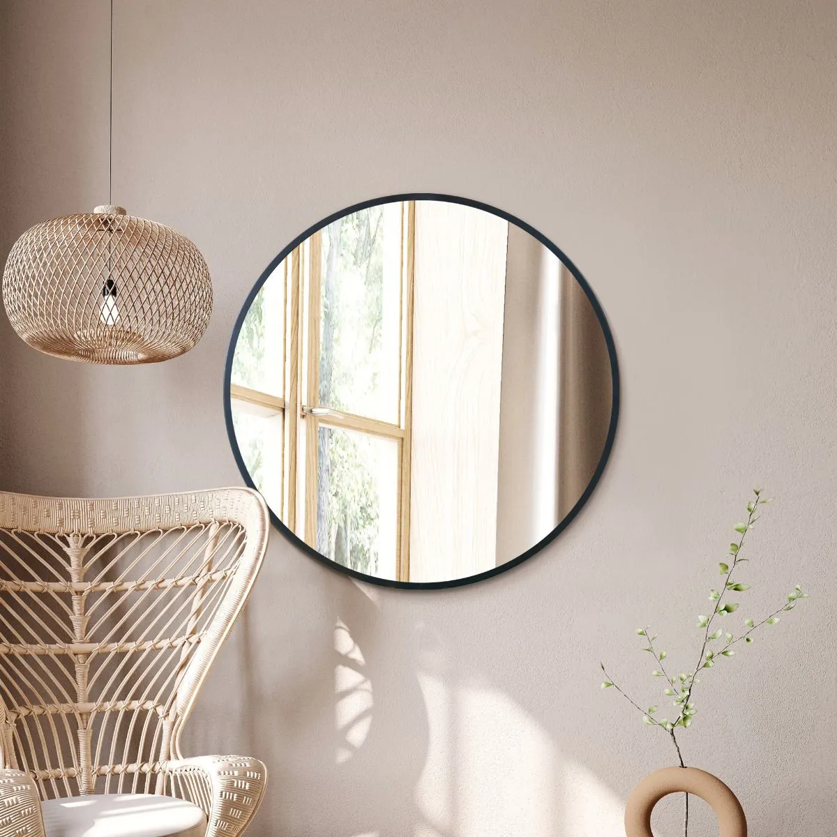 MirrorOutlet Black Edged Circular Modern Wall Mirror 31" (80CM) Diameter