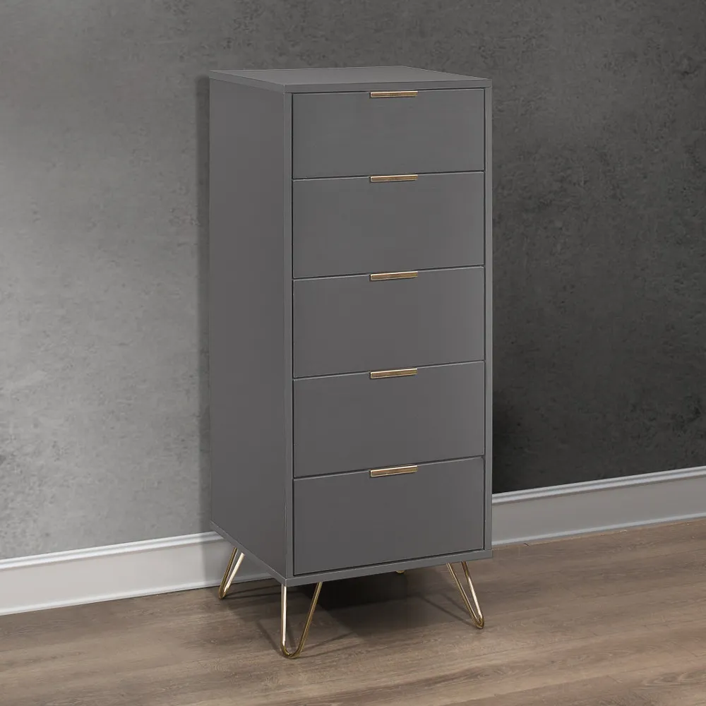 Arlo Charcoal Wooden 5 Drawer Chest