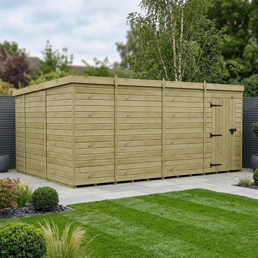 Buttercup Farm 15ft x 10ft Pent Garden Shed Single Door No Windows - Timber in Brown 2