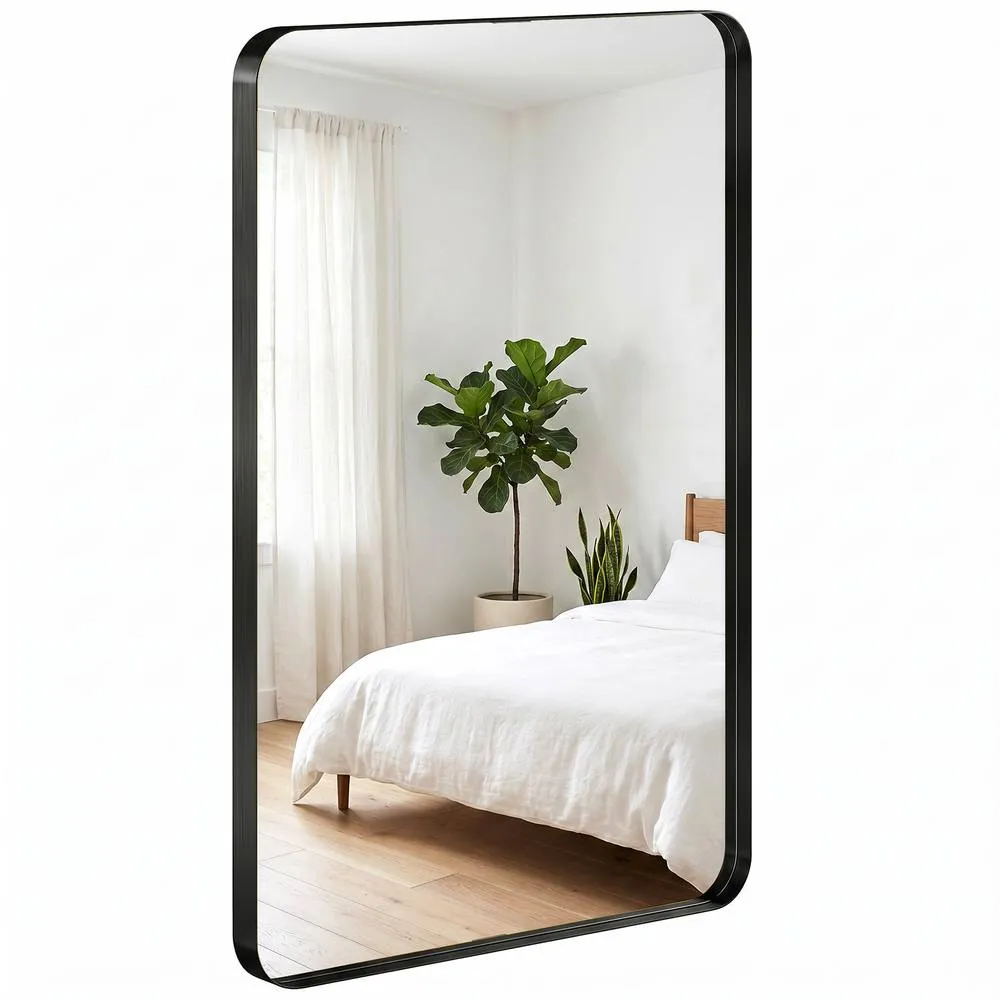 HOMCOM Rectangular Wall Mirror, 90 x 60 cm Wall Mounted Bathroom Mirror in Black 2