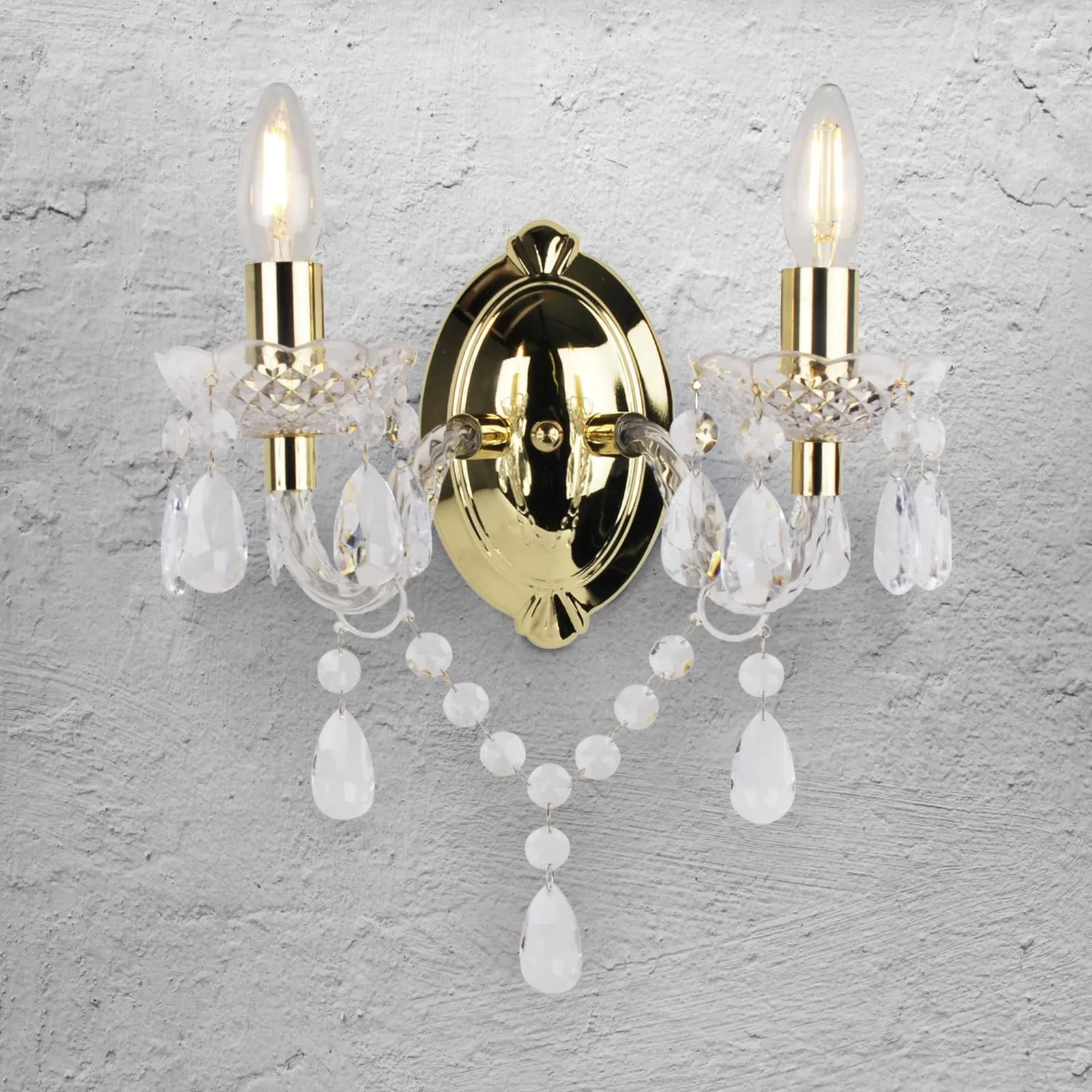 First Choice Lighting Set of 2 Clear & Gold Marie Therese Style 2 x 40W Wall Light 4