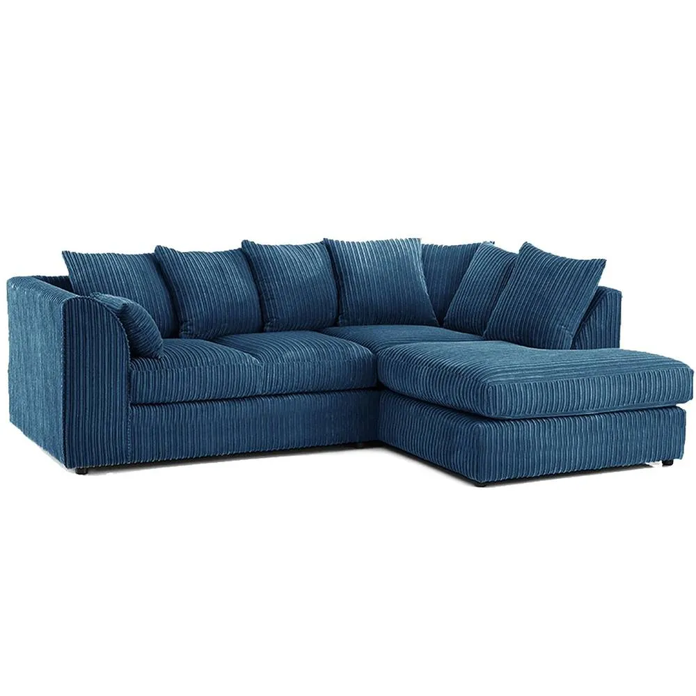 Bliss Furniture Right Hand L Shape Scatter Back Corner Sofa in Blue Jumbo Cord Fabric