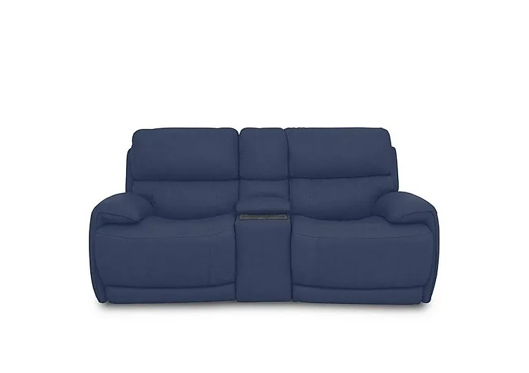 Rocco 2 Seater Fabric Power Rocker Sofa with Cup Holders and Headrests - Blue