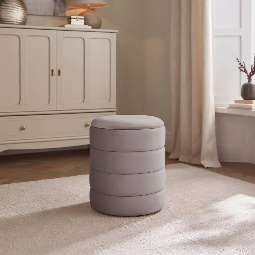 GFW Klara Velvet Storage Stool in Grey