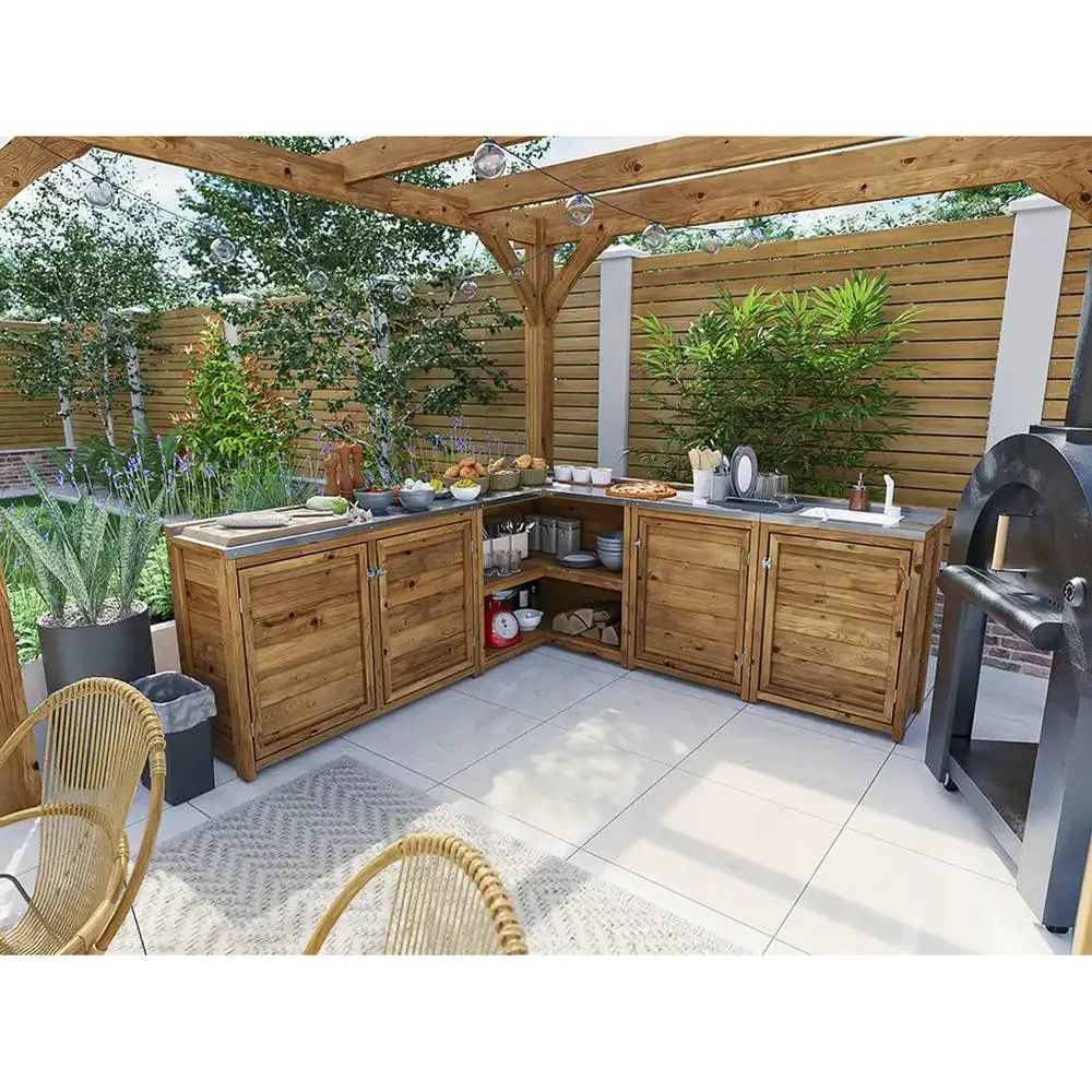 Dunster House Garden Kitchen with Right Side Sink W2m x D2m / W7' x D7' in Brown 6