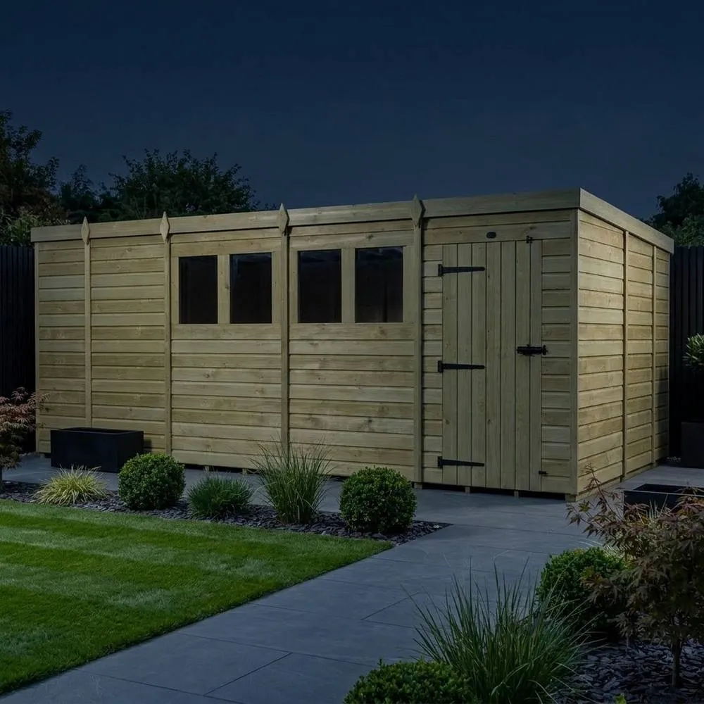 Buttercup Farm 17ft x 9ft Pent Garden Shed Single Door With Windows - Timber in Brown 3