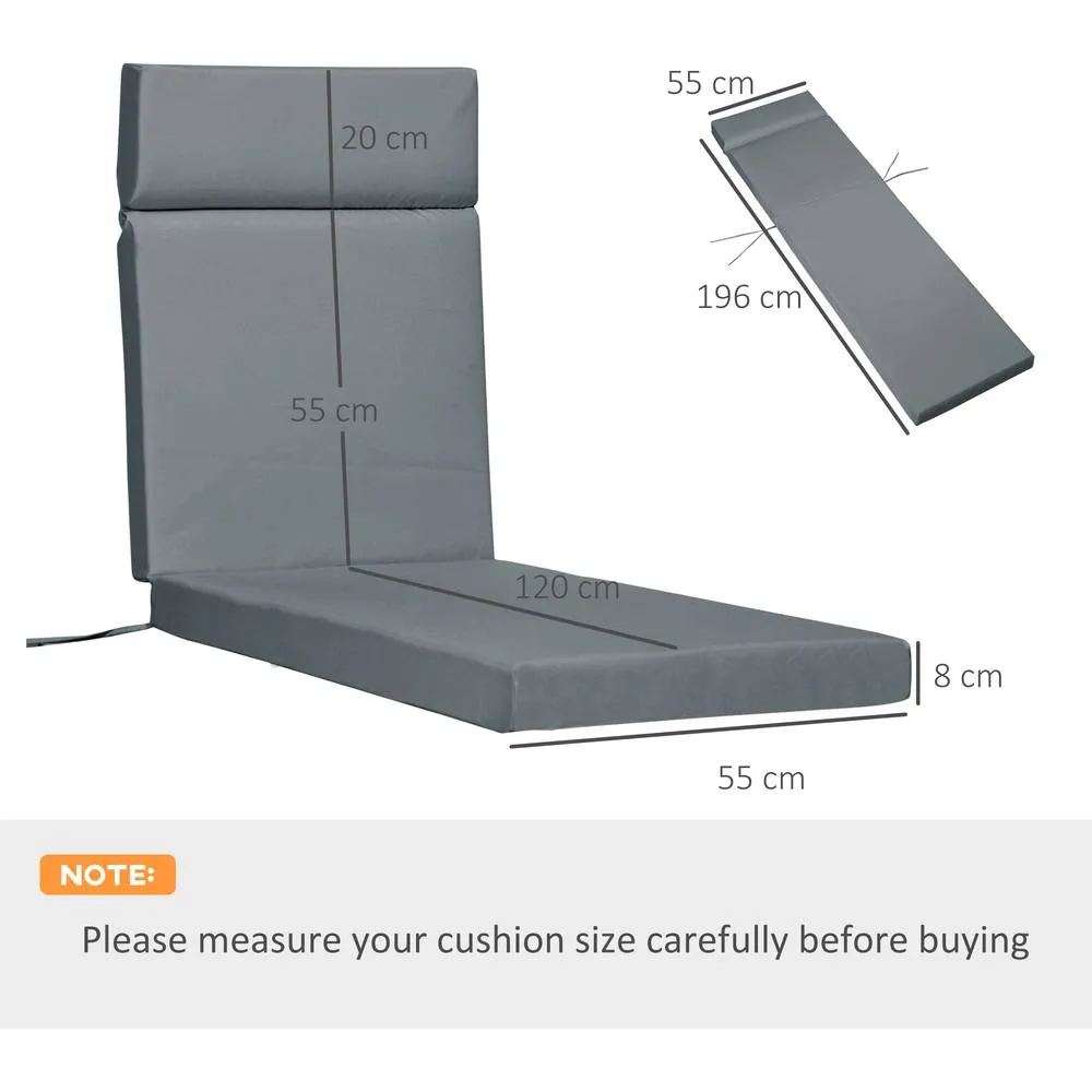 OUTSUNNY Set of 2 Sun Lounger Cushions ONLY, Replacement Cushions in Dark Grey 2