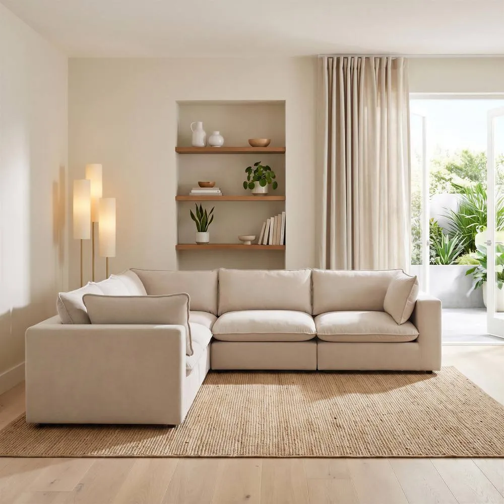 FurnitureboxUK Echo Linen-Look Fabric 4 Seater Modular Corner Sofa in Cream 2