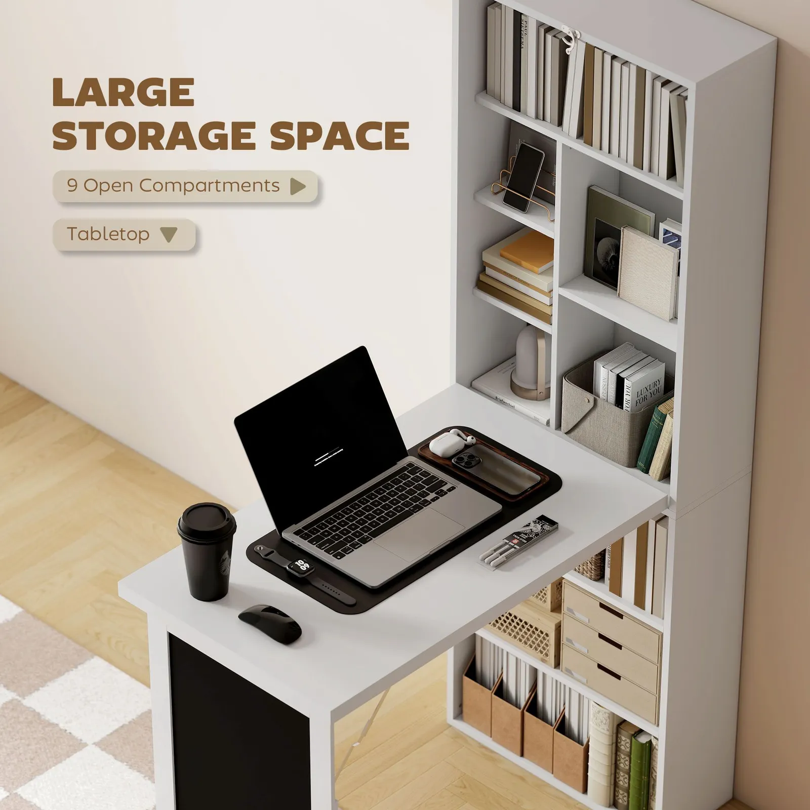 HOMCOM Convertible Desk with Blackboard Multi-function Computer Office in White 6