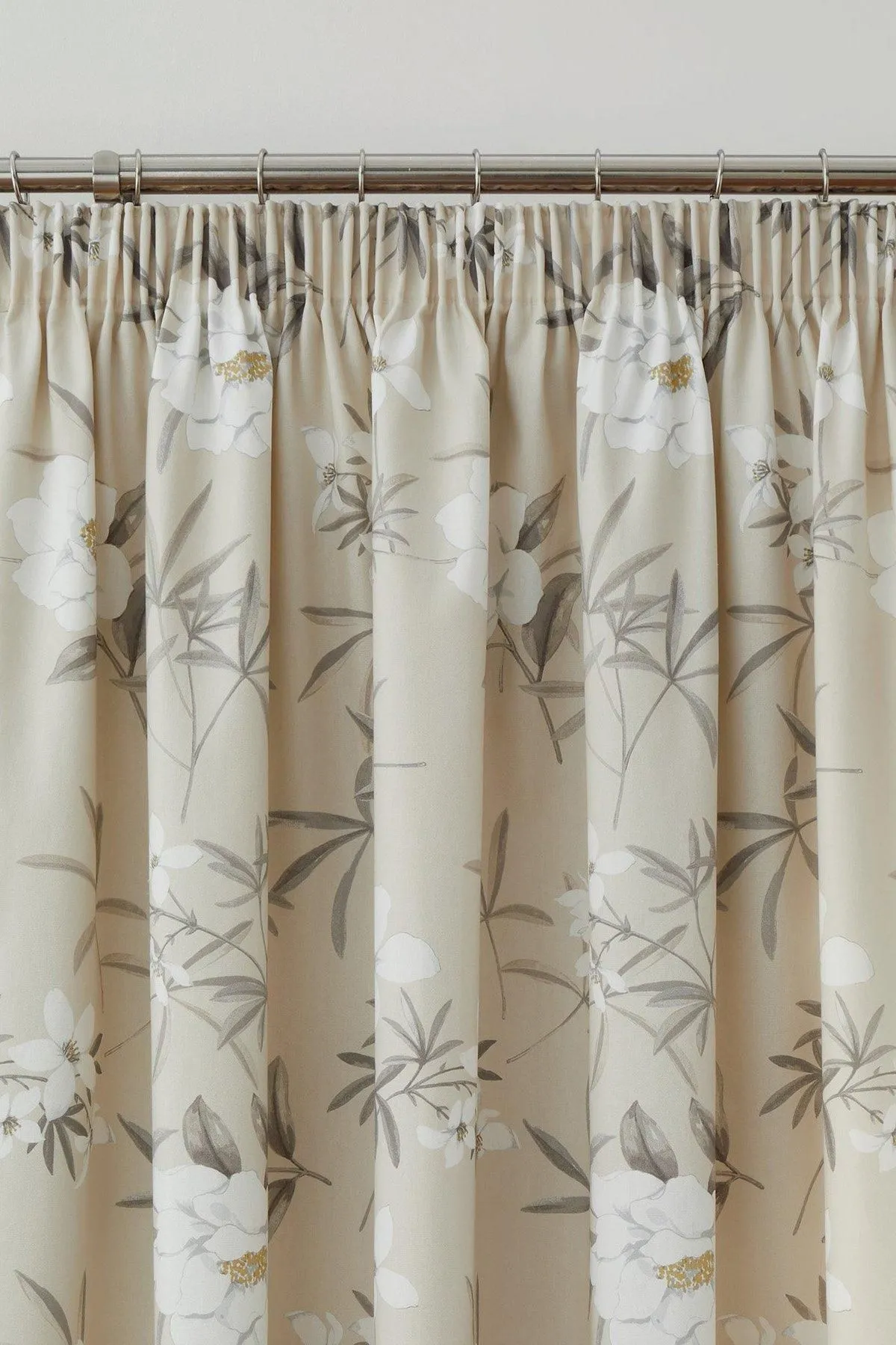 Dreams & Drapes 'Eve' 100% Cotton Floral Pair of Pencil Pleat Curtains With Tie-Backs in Natural 3