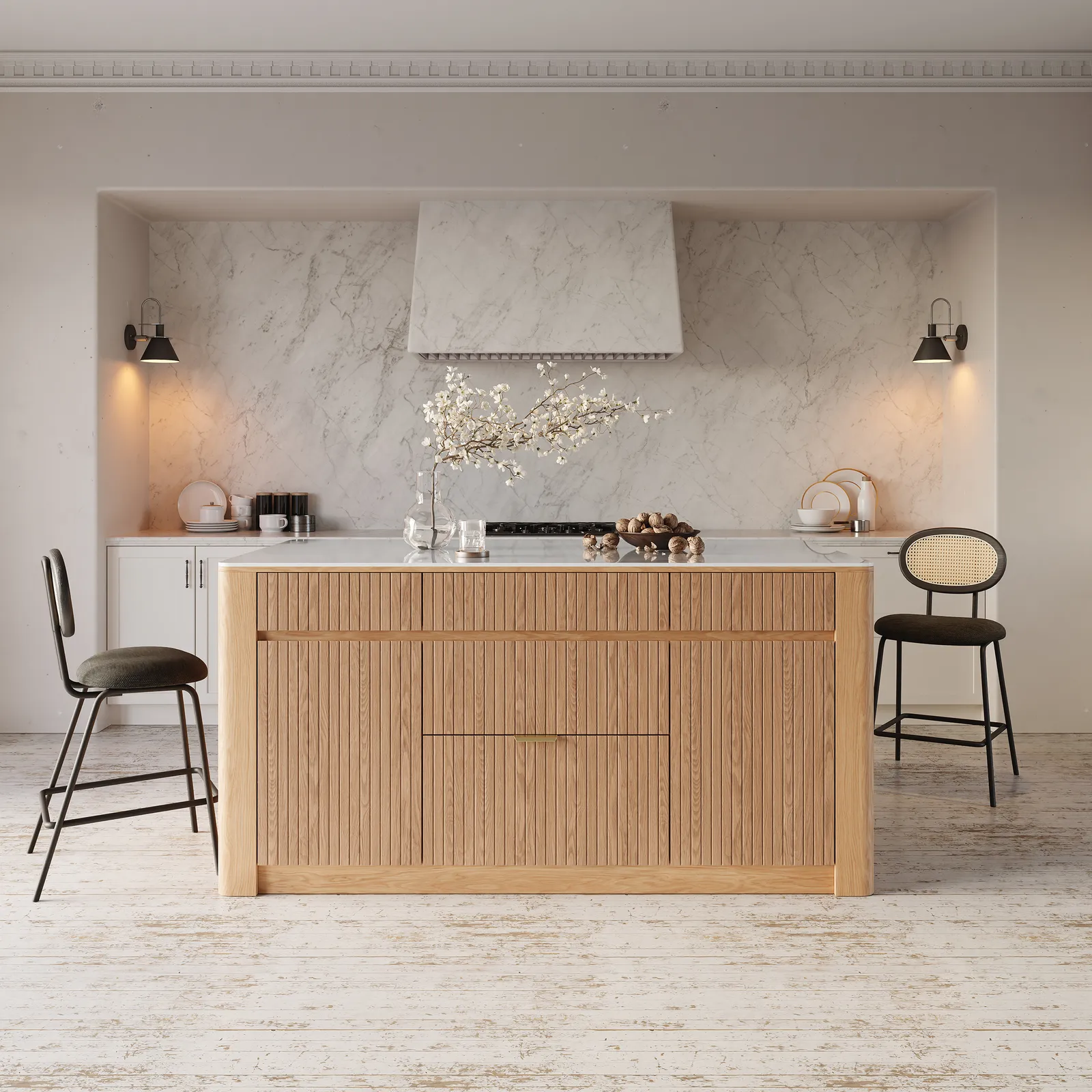 180 cm Kitchen Island Sintered Stone Top with Storage NaturalModern