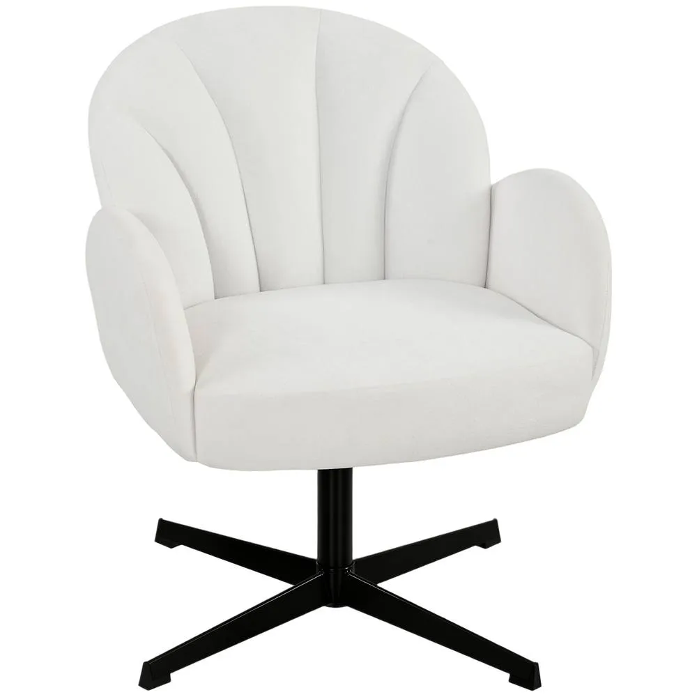 HOMCOM Modern Accent Chair, Shell Swivel Armchair, Velvet-Feel Fabric in Cream 2