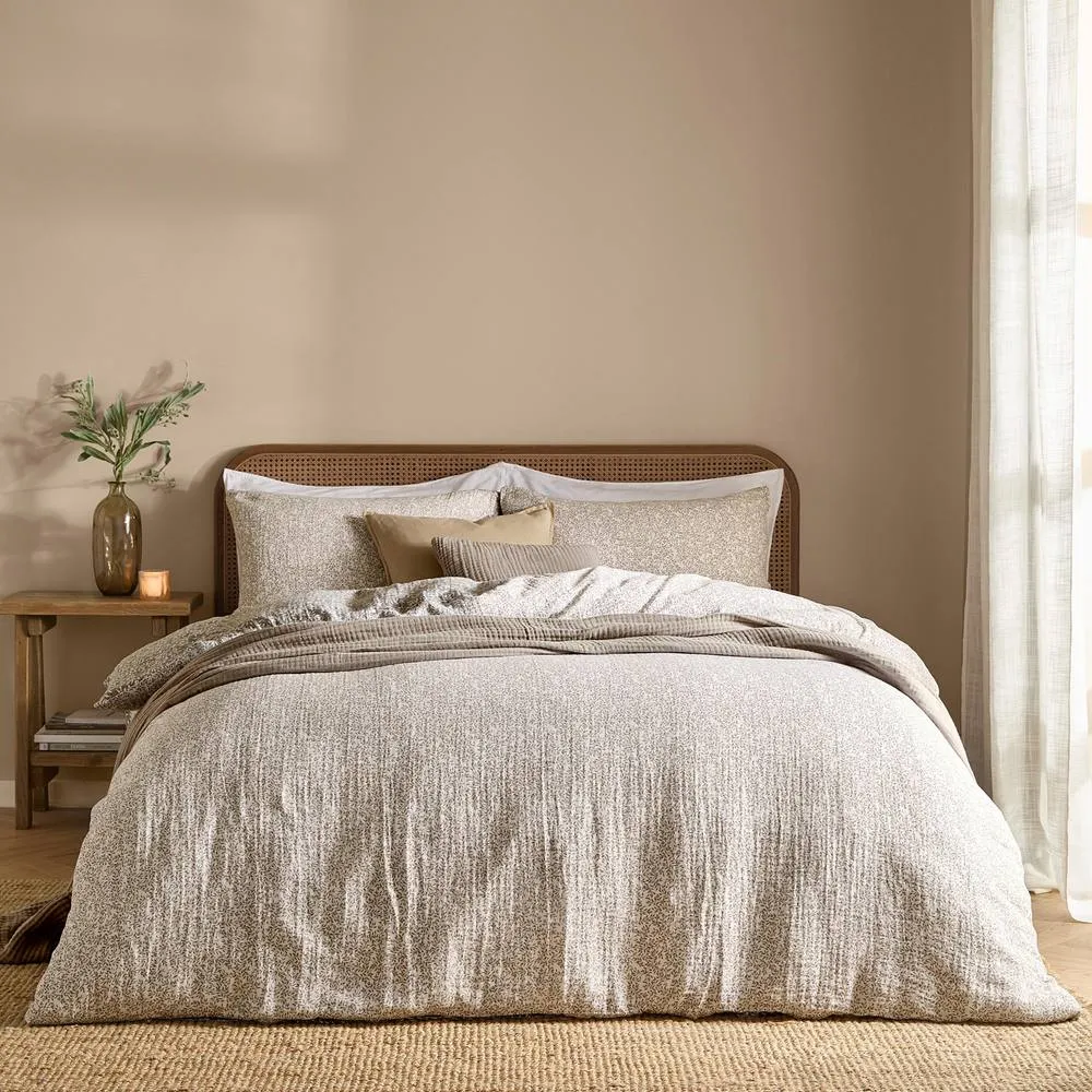 Yard Perrie Leaf Muslin 100% Cotton Duvet Cover Set in Taupe 3
