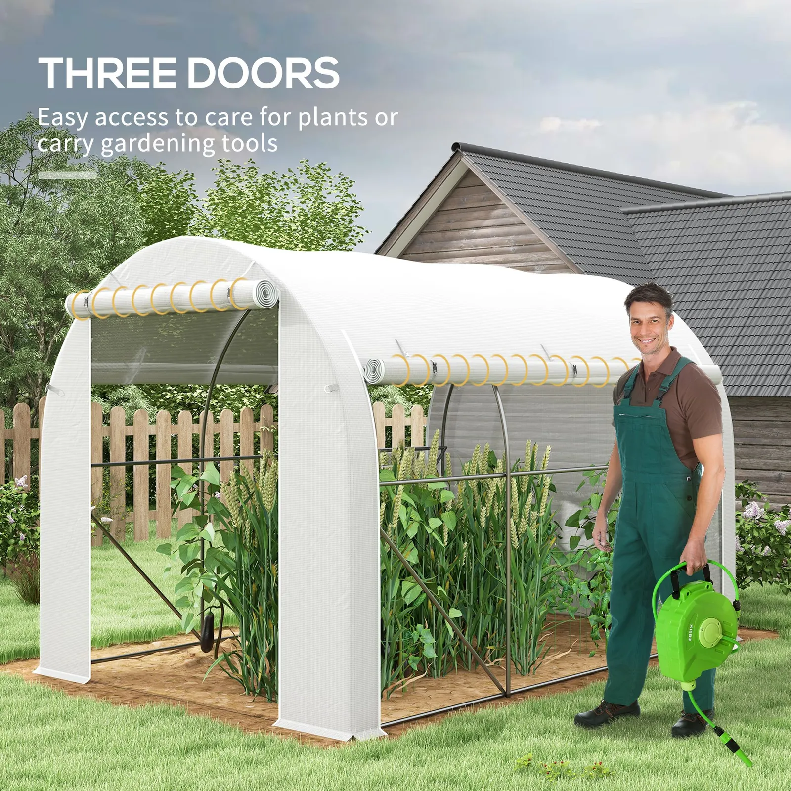 OUTSUNNY Polytunnel Greenhouse with PE Cover, Galvanised Steel Frame, White 5
