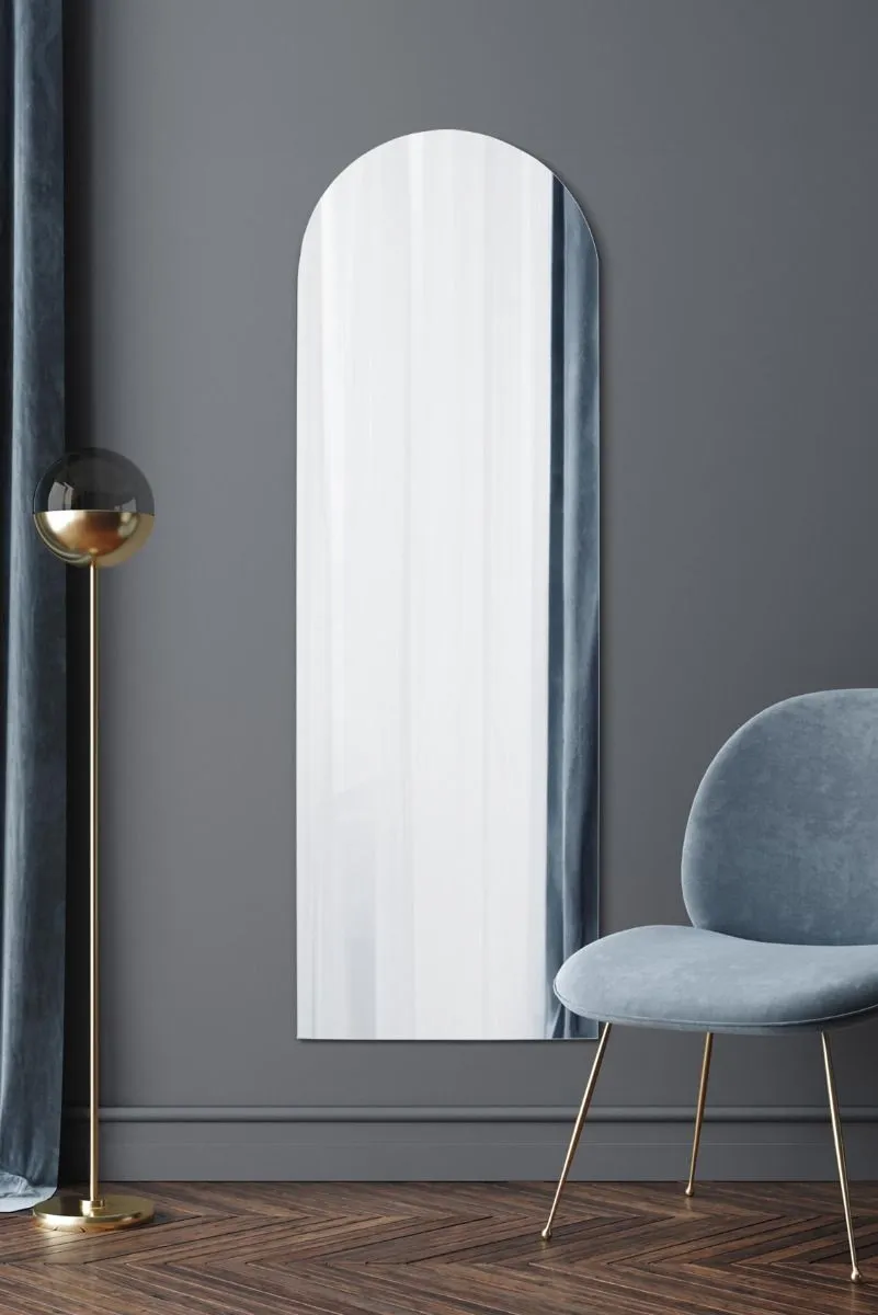 MirrorOutlet Frameless Arched Leaner/Wall Mirror 70" X 24" (180CM X 60CM) in Silver 2