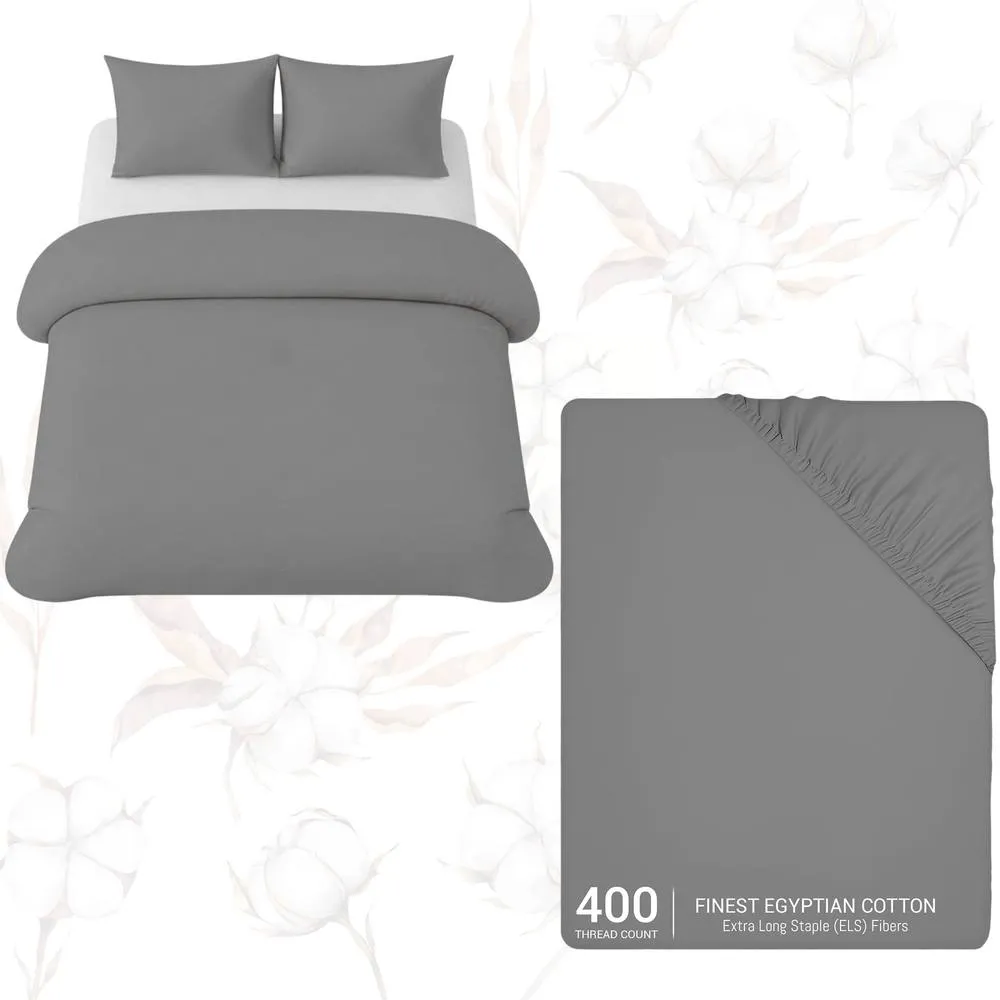 Grace Premium Egyptian Cotton King Size Duvet Cover Sets Ultrasoft in Grey