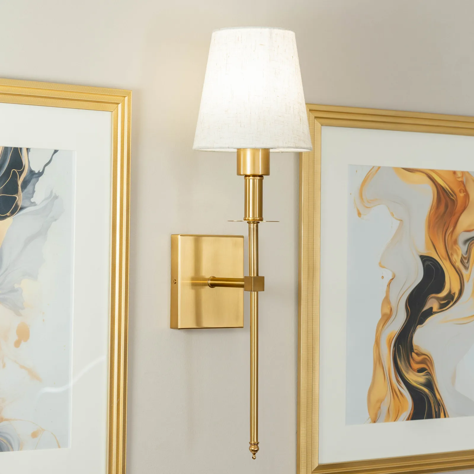 ValueLights Kincaid Set of 2 Rechargeable Easy Fit Dimmable Remote Control Wall Light with Shade in Metallic Gold 1