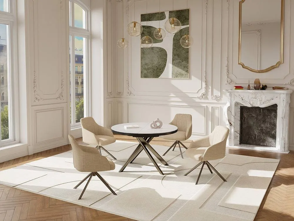 Vente-unique Extendable Dining Table for 4 To 6 People In Ceramic, MDF & Metal in White 3