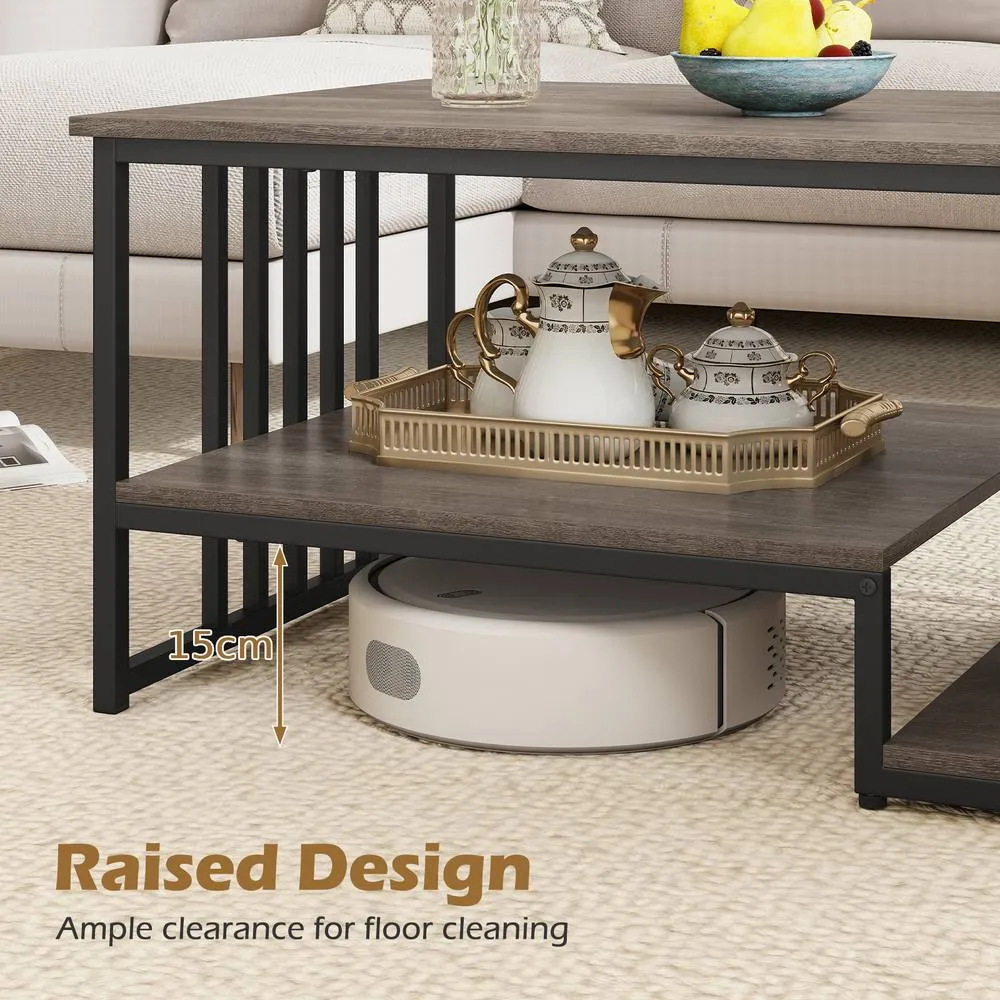 Costway Faux Marble Coffee Table Rectangular 2-Tier Center Table w/ Shelf in Grey 5
