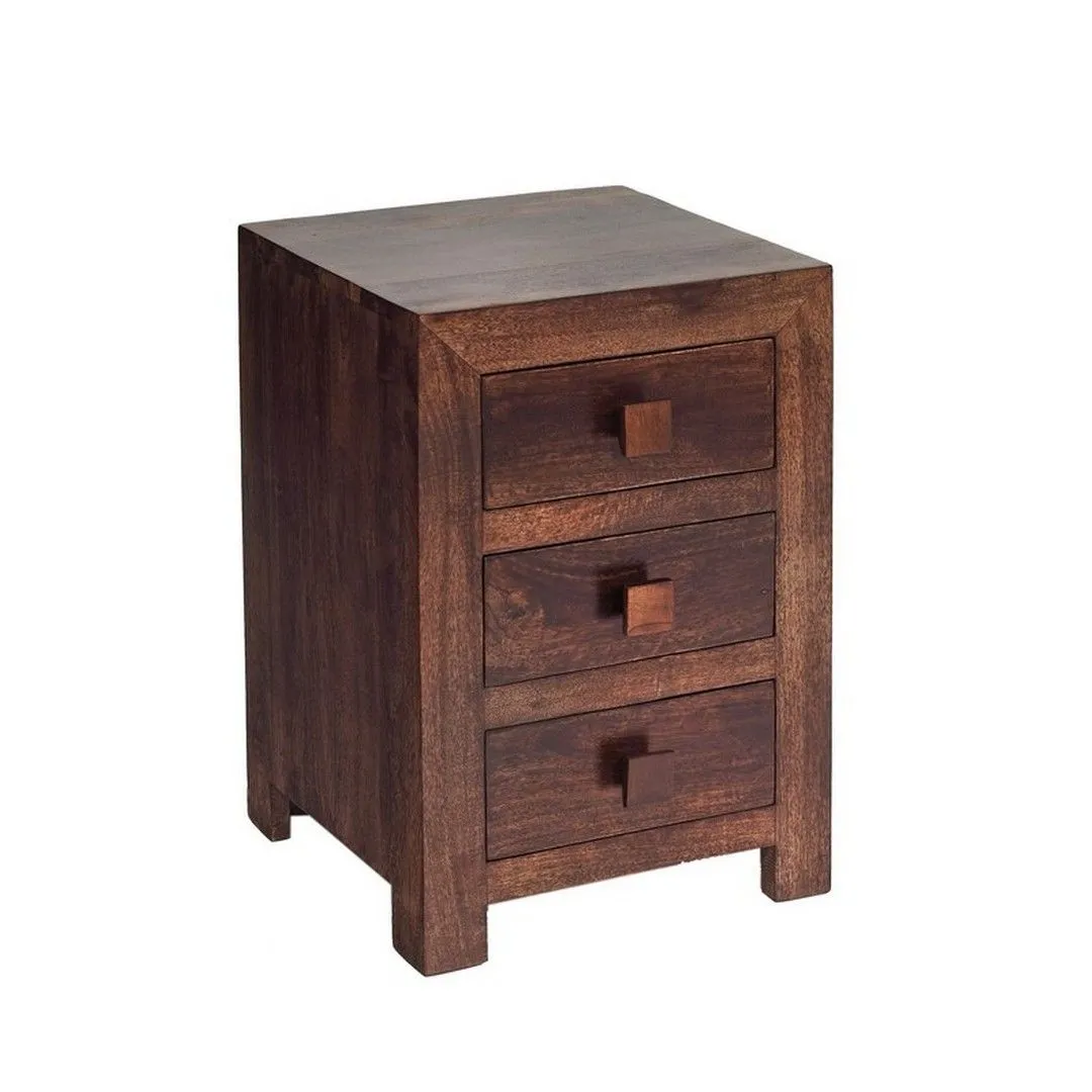 Indian Hub Toko Dark Mango 3 Drawer Bedside - Solid Mango Wood - L40xW42xH62cm in Brown