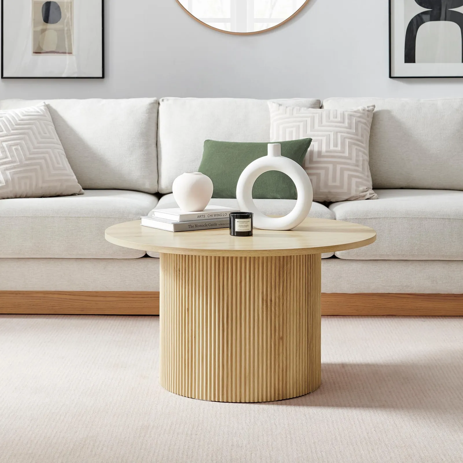 FurnitureboxUK Penrose Round Wooden Pedestal Coffee Table in Light Oak 2