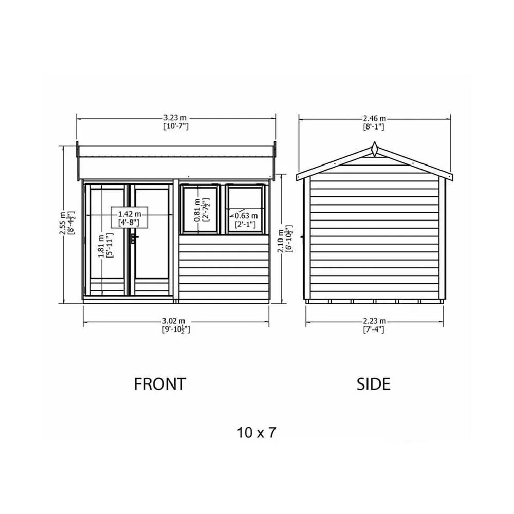 Shires Shire 10x7 ft Double Door with Two Opening Windows Garden Summerhouse in Brown 4
